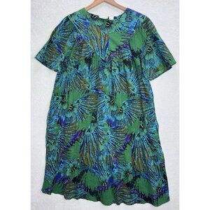Sante Classics Women's Peacock Feather Print Dress Kaftan Size O/S